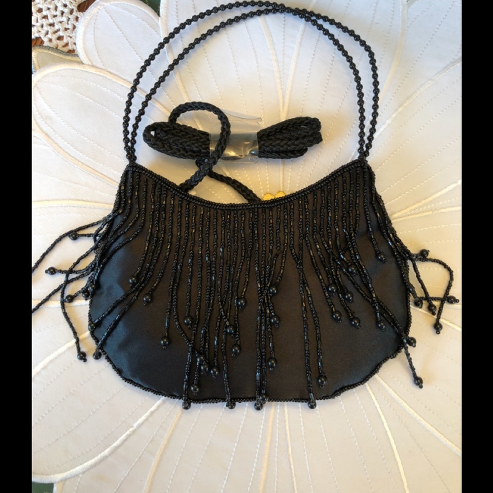 Confetti Woman’s Black Satin Beaded Evening Bag